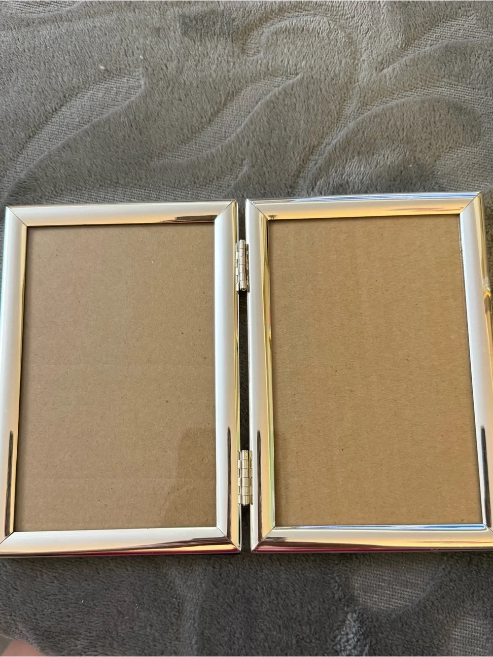 Double Hinged Gold Plated Metal Photo Frame Holds Two Photos. OSP